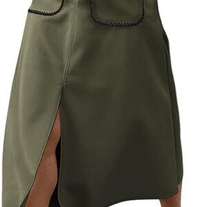 Women's Faux Suede Skirt Spring Winter Elastic Waist Front Pockets A Line Midi S